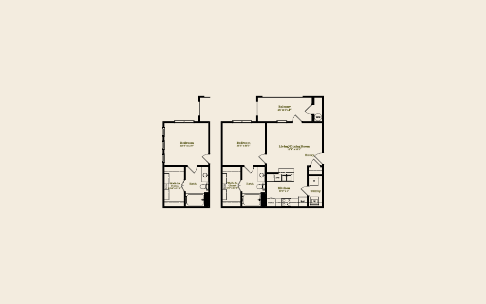 A1 - 1 bedroom floorplan layout with 1 bath and 636 to 640 square feet.
